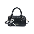 Sac polochon noir texture serpent avec nœud en perles et bandoulière amovible - Noir (Avec Pendentif)