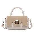 Borsa a tracolla bianco crema con patta intrecciata oro e fibbia metallica - Bianco Sporco