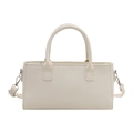 Modern minimalist off-white rectangular tote bag with FASHION emboss and shoulder strap - White