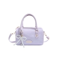 Light purple faux leather Boston bag with snake skin texture and pearl bow charm - Purple (No Charm)