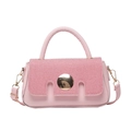 Borsa a mano in pelle PU rosa con patta intrecciata e chiusura dorata minimalista - Rosa