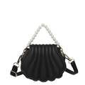Black shell crossbody bag with quilted texture and white pearl handle for women - Black