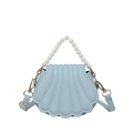 Elegant light blue shell bag with pearl handle and golden chain strap for women - Blue