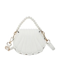 Weiße Handtasche in Muschelform mit Perlengriff und verstellbarem Schultergurt - Weiß