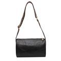 Chic black pillow bag with leopard print shoulder strap and vintage faux leather finish - Black