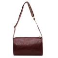 Chic burgundy barrel shoulder bag featuring a geometric pattern woven wide strap - Burgundy