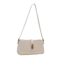 Borsa baguette beige minimalista in pelle liscia con fibbia ovale in metallo dorato - Bianco