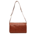 Brown PU leather boston bag with retro texture and adjustable patterned wide strap - Brown