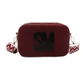 Bolso bandolera burdeos de moda con logo SM y correa ancha de tela estampada - Rojo