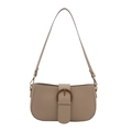 Chic beige underarm baguette bag with decorative buckle and vintage metal ring detail - Khaki