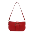 Classic red leather underarm bag featuring a vintage gold horseshoe buckle accent - Red