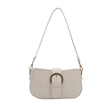 Chic cream white underarm bag featuring a large vintage bronze buckle and slim strap - White