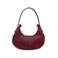 French style deep red crescent shoulder bag with golden zipper and leather finish - Red