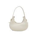 Minimalist creamy white crescent hobo bag with smooth leather texture and gold metal studs - White