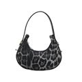 Fashionable leopard print hobo moon bag with adjustable strap and gold metal zipper - Leopard Black
