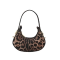Elegante borsa a mezzaluna con stampa leopardata, dettagli dorati e manico nero - Leopardo Caffè