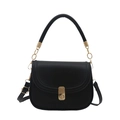 Minimalist black matte leather saddle bag with gold metal hardware and top handle - Black