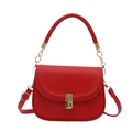 Minimalist red semi-circle crossbody bag with gold hardware and chain for women - Red