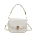White leather saddle bag with gold metal buckle and adjustable shoulder strap - White