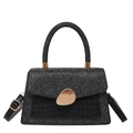 Retro black glitter handbag with crocodile pattern leather and golden buckle - Black