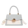 Women's silver glitter handbag with white crocodile pattern and gold pebble clasp - White