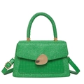 Green faux crocodile mini square bag with glitter flap and golden pebble buckle - Green