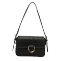 Elegant black crocodile pattern shoulder bag with a gold metal clasp on white background - Black