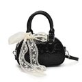 Sac à main demi-lune noir rétro avec nœud en dentelle et motifs gaufrés sur fond blanc - Noir