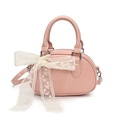 Sac Boston rose brillant avec nœud en dentelle blanche et motifs pour femmes - Rose