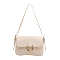Chic off-white crocodile embossed faux leather baguette bag with gold horsebit buckle - White