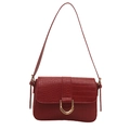 Fashionable red crocodile pattern baguette bag with a golden U-shaped metal lock - Red