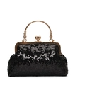 Elegante schwarze Pailletten-Abendtasche mit goldenem Blumengriff für Damen - Schwarz