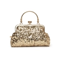Elegante goldene Pailletten-Handtasche mit Vintage-Metallgriff und Klickverschluss - Gold