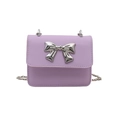 Mini light purple crossbody square bag with silver metal bow and delicate chain strap - Purple