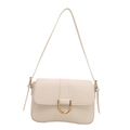 Borsa a spalla beige chic con texture intrecciata e fibbia metallica dorata - Bianco