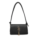 Minimalistische schwarze Handtasche mit Krokodilprägung, Goldquaste und Logo-Anhänger - Schwarz