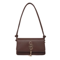 Brown crocodile embossed shoulder bag with gold S-logo and fringe tassel detail - Brown