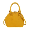 Elegant bright yellow stone texture shell bag with golden zippers and top handle - Yellow