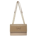 Elegante beige Umhängetasche mit Schleifenverschluss und goldener Kette für Damen - Khaki