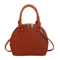 Brick red crocodile pattern shell bag with top handles and adjustable shoulder strap - Brown