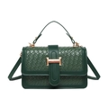 Green woven and crocodile texture crossbody bag with gold buckle and top handle - Green