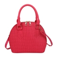 Elegant rose red shell bag with crocodile texture and golden hardware details - Rose Red