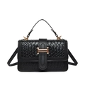 Classic black woven texture handbag with gold metal clasp for elegant women's fashion - Black