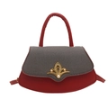 Borsa a tracolla bicolore grigia e rossa con fibbia floreale dorata e perle fini - Rosso