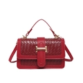 Classic red woven leather square handbag with golden metal clasp and top handle - Red