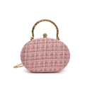 Rosafarbene Tweed-Abendtasche mit goldenem Griff und Strass-Verschluss-Detail - Rosa