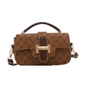 Elegante borsa a tracolla monogramma marrone con chiusura dorata e motivo a trifoglio - Marrone