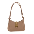 Sac demi-lune beige minimaliste avec boucle dorée à grecques et bandoulière corde - Kaki