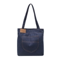 Große dunkelblaue Jeans-Einkaufstasche mit Kontrastnähten und doppelten Schultergurten - Stil 1 (Kontrastnaht Tasche)