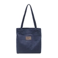 Große dunkelblaue Denim-Tragetasche mit braunem Lederpatch und doppelten Schultergurten - Stil 2 (Fashion Bag Lederpatch)